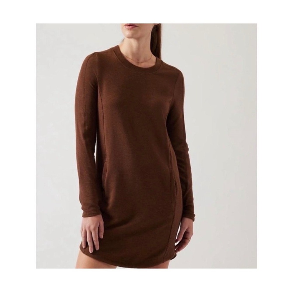 Athleta Balance Dress Long Sleeve Brown Ribbed Pockets Women's‎ Large Athletic